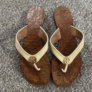 Tory Burch Tan and Cream Sandals
